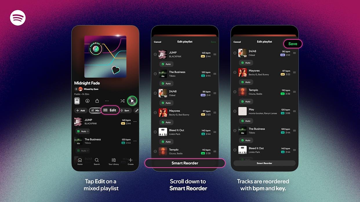 Spotify can reorder your playlists by BPM and key