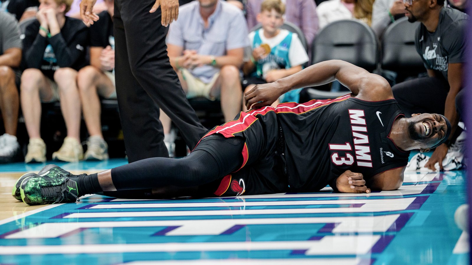 Heat’s Bam Adebayo exits SoFi Play-In Tournament game after hard fall