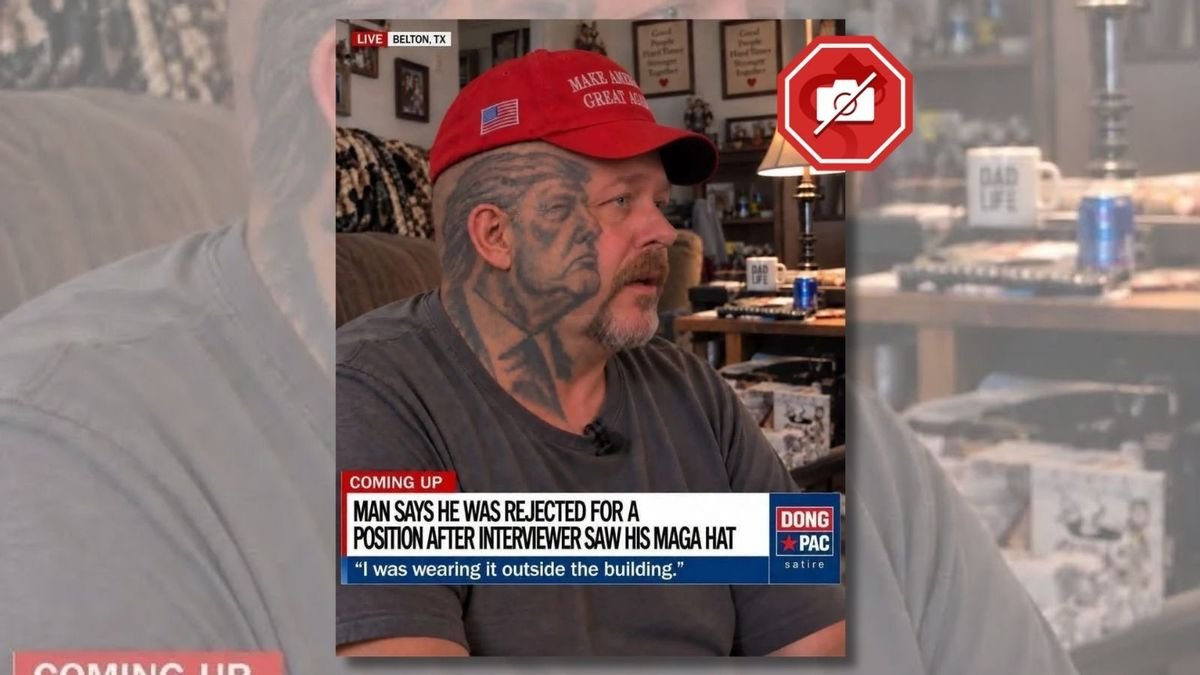 Did man with Trump face tattoo claim job rejected him over MAGA hat?